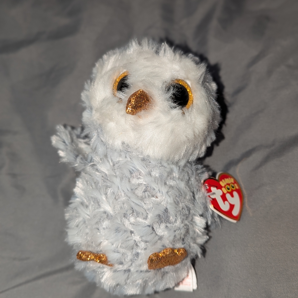 Ty Gray and Gold Plush Owl Toy